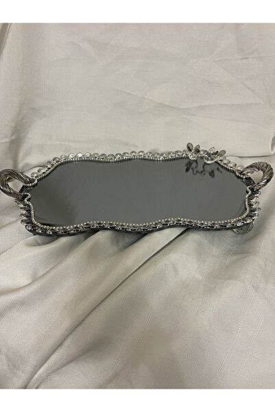 ÖZ KRİSTAL DESİGN Füme Aynada Kuşlu Bulut Tepsi 42*23