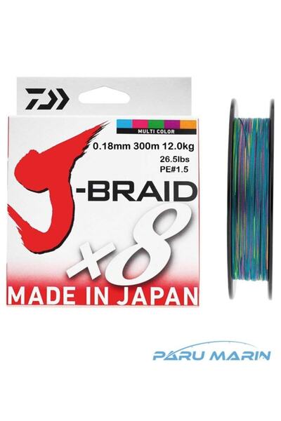 daiwa J-braid X8 Multi Color 300 Mt. 0.18mm 12kg. Ip Misina