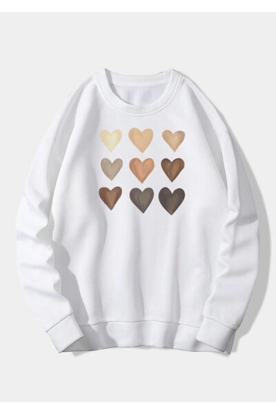 Deocept Дамска суитшърт с голям размер и бял сърцевиден принт - 3-слоен