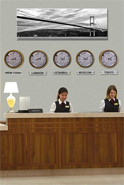 Platin Saat 36 cm Antique Metal White 5 Piece Set Hotel World Clock with Sign