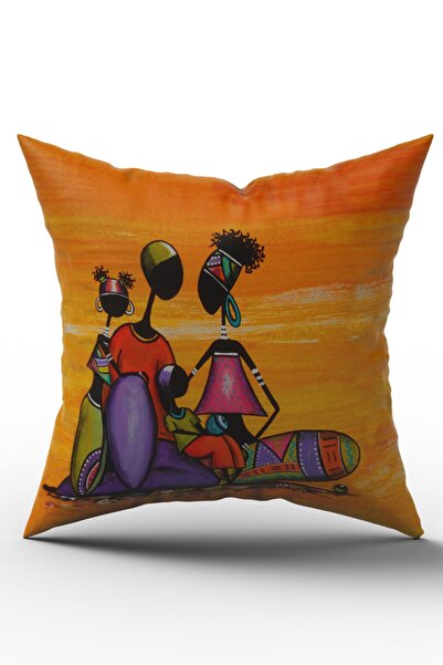 SasoHome Husă de pernă decorativă cu design modern, 4 bucăți, cu figuri etnice africane (țesătură de catifea de calitate superioară)