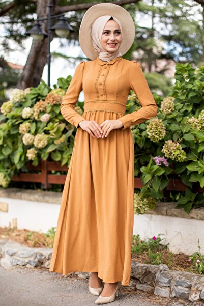 Feiza Collection Baby Collar Hijab Dress - Mustard