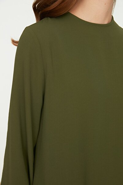 Trendyol Modest Khaki Elastic Sleeve Wide Leg Aerobin Tunic-Pants Woven Set TCTSS22US0023