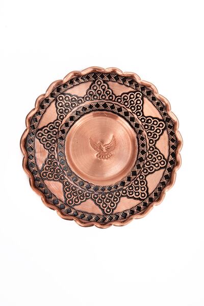 DMT COPPER HOME Dmt Gaziantep Copper Ottoman Turkish Coffee Cup Single Heavy Embroidered Cup Grape Embroidered
