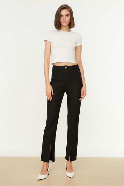 Trendyol Collection Czarne, proste, tkane spodnie z rozcięciami TWOAW22PL0358
