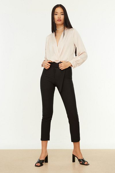 Trendyol Collection Black Belted Cigarette Woven Fabric Trousers Twoaw20Pl0600