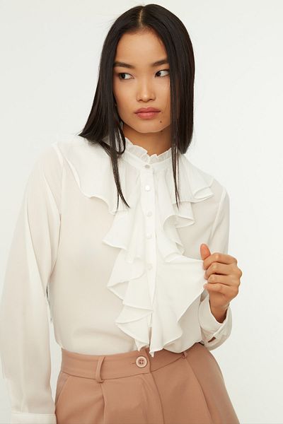 Trendyol Collection Екрю тканий гомлек з оборкою, детальна регулярна форма TWOSS20GO0036