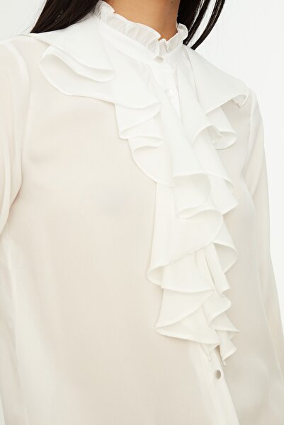 Trendyol Collection Ecru Woven Shirt - Ruffle Detail, Regular Fit Twoss20Go0036