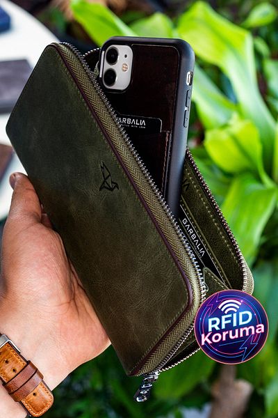 Garbalia Green Murphy Crazy Leather Portfolio - Πορτοφόλι με θήκη τηλεφώνου και μαγνήτη