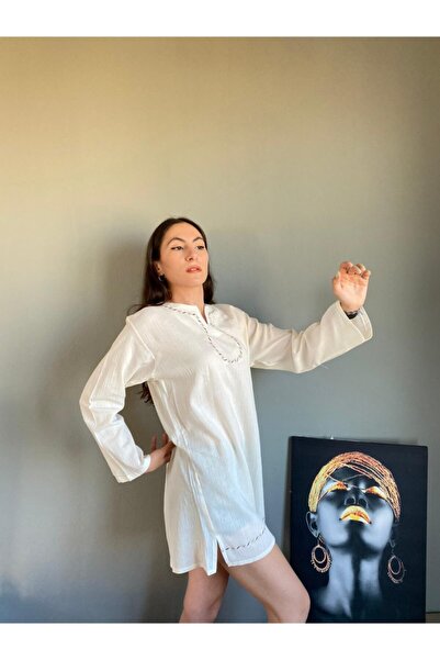 Esvap Butik Long Sleeve Tunic Şile Cloth with Embroidery on the Front