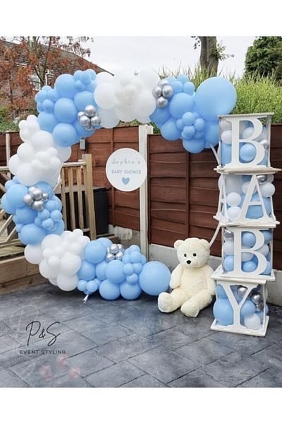 BEST PARTİ DOĞUM GÜNÜ PARTİ SÜSLERİ Chrome Silver Sleeve Blue Pastel White Balloon Chain 100 Pieces