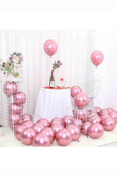 BEST PARTİ DOĞUM GÜNÜ PARTİ SÜSLERİ Chrome Balloon 12" Inch Pink Color 20 Pieces