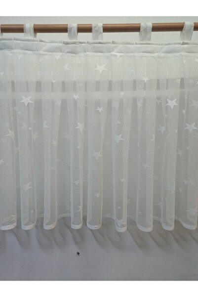 DNZEVGEREÇLERİ Rustik Britli Yıldız Tül Perde 1/3 Sık Pile