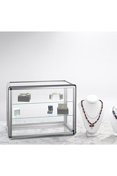 AZUCABİN 31*61*h45 Gümüş Cam Tezgah Üstü Vitrin, Aksesuar Vitrini