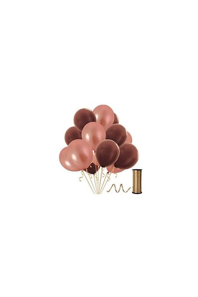 BEST PARTİ DOĞUM GÜNÜ PARTİ SÜSLERİ Brown - Rose Gold Metallic Balloon 50 Pieces + 5 Mt Balloon Chain
