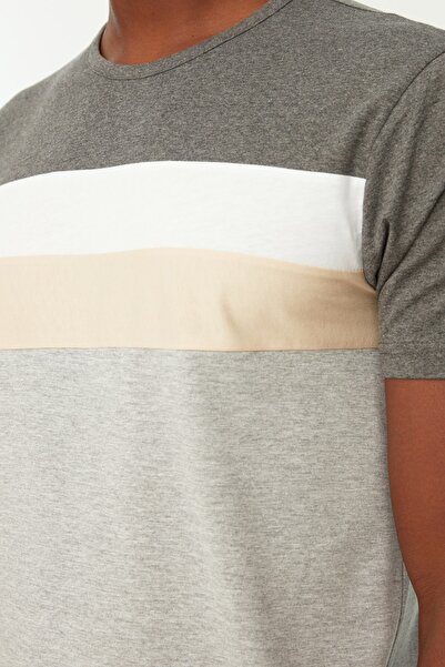 Trendyol Collection Μπλουζάκι με κοντό μανίκι με λαιμόκοψη Anthracite Colour Blocked - TMNSS20TS0166