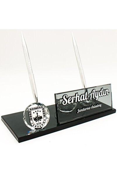 Ofistike Jandarmaya Özel Isimlik Kabartma Logolu Kristal Masa Isimliği