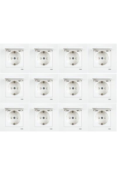 VİKO Karre 12 Adet Kapaklı Topraklı Priz Çerçeveli
