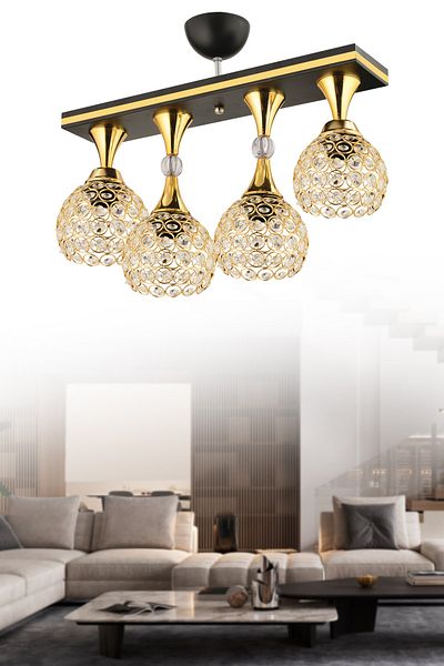 KUZEY AYDINLATMA Cansu 4-Piece Crystal Ball Black Gold Gilt Modern Luxury Chandelier