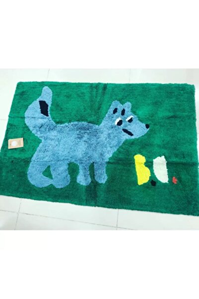 ZADE HOME Pamuklu Yeşil Köpekli Çoçuk Odası Halısı Edçh001