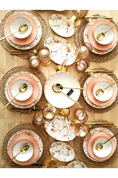 CASA DE BELLA Çiçek Desenli 58 Parça 12 Kişilik Porselen Yemek Takımı