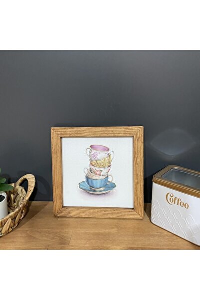 TrendTablom Kahve Fincanları Ahşap Çerçeveli Mutfak Duvar Pano Tablo