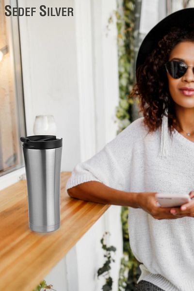 SEDEF SİLVER Steel Thermos Cup 500 ml Thermos Mug Mug Vehicle Thermos Coffee Cup Tea Cups 659