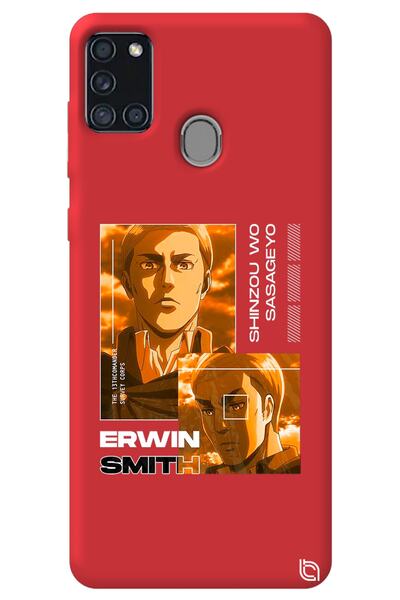 WANNA PROTECT Samsung A21S Red Premium Velvet Inside Attack on Titan Erwin Pa...