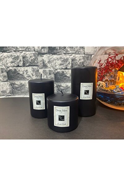 DenizMum Siyah Renkli Bebek Pudrası Kokulu 3'lü Set Silindir Mum