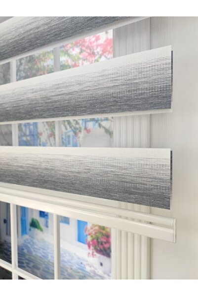 ypyeniperde Gri Geçişli Zemin Bambu Desen Zebra Stor Perde