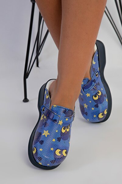 Owlet Medikal Синій штучний шкіряний - капці на низьких підборах, нічний сова, на плоских підборах