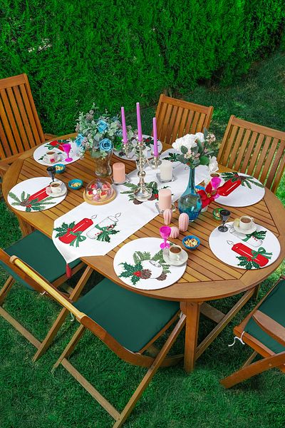 Realhomes Christmas Themed Candle & Cone Designed 6+1 Supla Runner Set