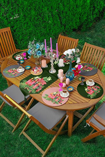 Realhomes Renkli Zemin Mum Temalı Özel Tasarım 6+1 Supla Runner Seti