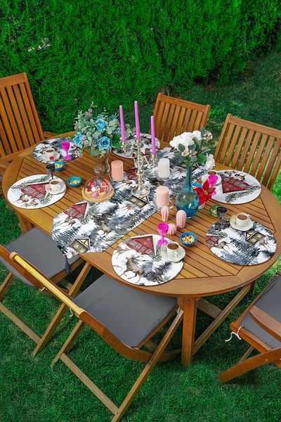 Realhomes Winter Themed Vineyard House Deer Designed 6+1 Supla Runner Set