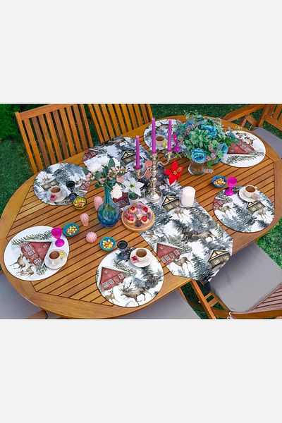 Realhomes Winter Themed Vineyard House Deer Designed 6+1 Supla Runner Set