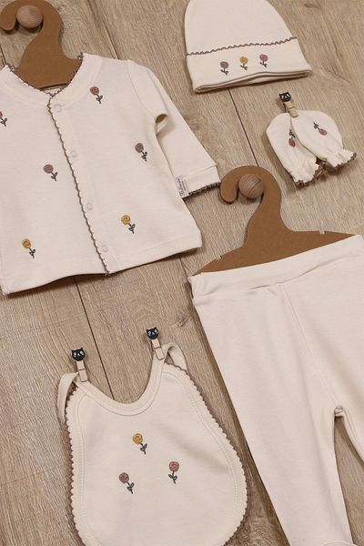 Bebbemini Baby Girl Hospital Discharge Newborn Luxury Rose Embroidered 100% Cotton Bodysuit Set 5 Pieces Baby Gift