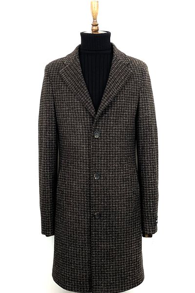 ŞAN GİYİM 905 Men's Brown Gingham Pattern Italian Fabric Jacket Collar Short Coat