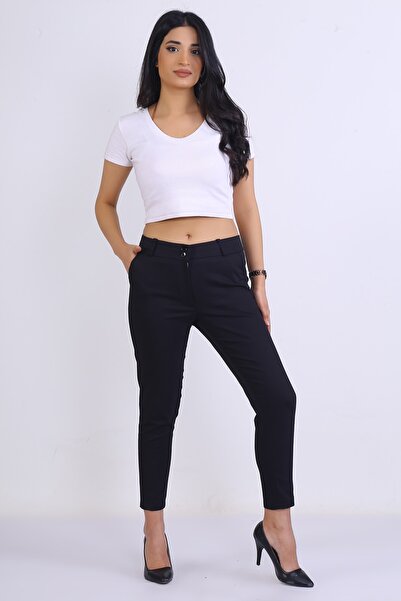 e-Bizz Store Pantaloni negri din țesătură cu croială creion, cu talie înaltă,...