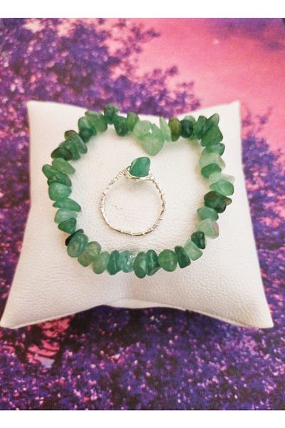 Mıçı Natural Stone Ring And Bracelet Set (aventurine Stone)