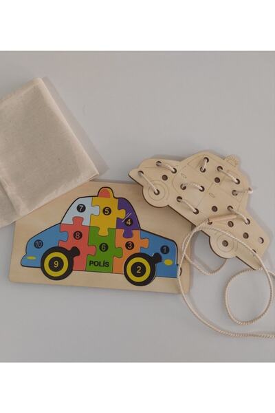 Ankebut Araba Modelli 2 Parça Ip Geçirmeli Ve Renkli Ahşap Puzzle