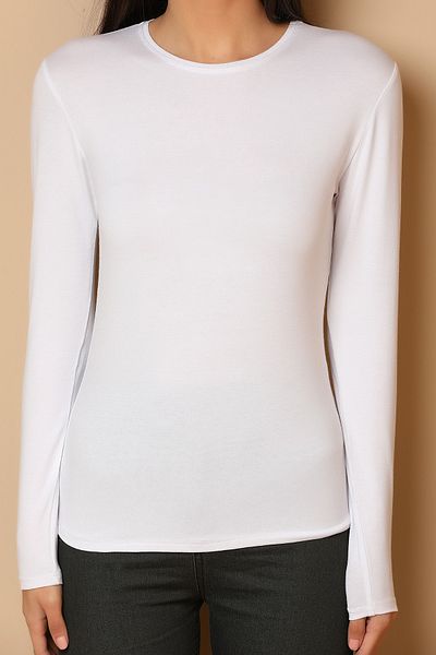 sevdalı Women's White Crew Neck Long Sleeve Badi Undershirt