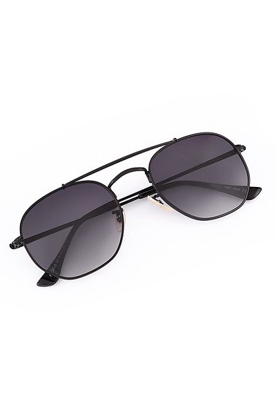 Angel Eyes Unisex Black Matte Glass Geometric Metal Frame Sunglasses
