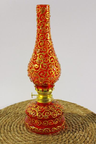 DOĞA HEDİYELİK HOME Gaz Lambası Vitray Desenli 11 Cm Çap 33 Cm Yükseklik(14 No)