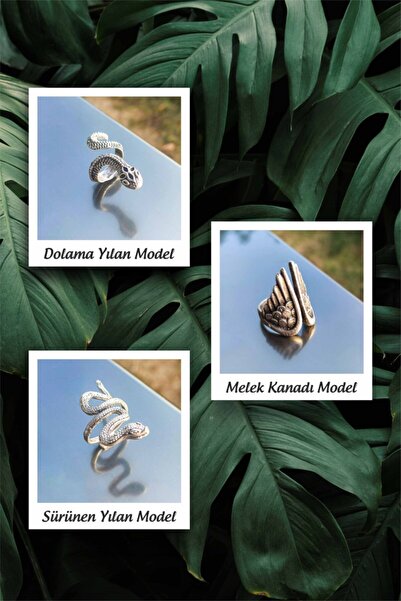 The Collection Unisex 3 Lü Kanat Dolama Yılan Sürünen Yılan Gümüş Kaplama Aya...