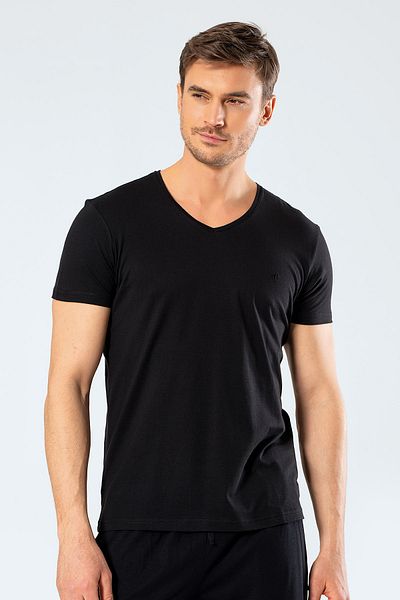 Cacharel 2170 Ανδρικό κοντομάνικο μπλουζάκι Modal Cotton V λαιμόκοψη/μαύρο