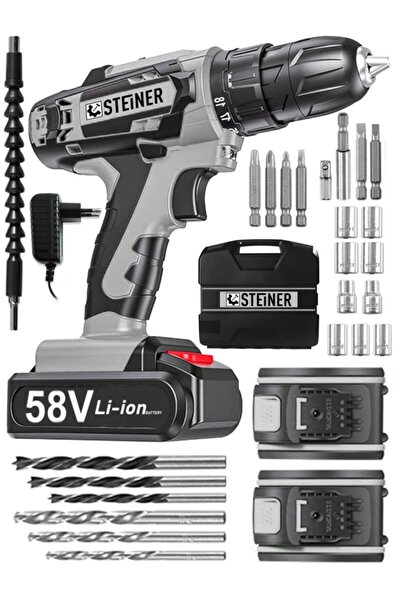STEİNER Alman V-tech 58 V 5 Ah Çelik Motor Çelik Şanzuman Darbeli Şarjlı Çift...