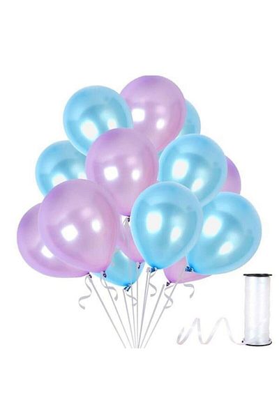 BEST PARTİ DOĞUM GÜNÜ PARTİ SÜSLERİ Light Blue - Lilac Metallic Balloon 50 Pieces + 5 m Balloon Chain