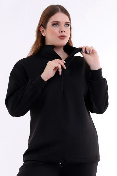 Dreamlike Comfortable and Sporty Plus Size Sweatshirt with Long Collar and Zipper