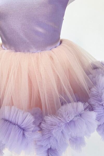 zühre balaban Çapraz Bantlı Lila Elbise Kız Çocuk Abiye Elbise