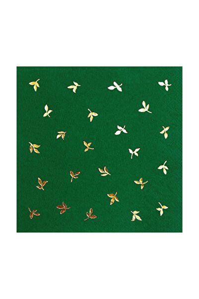 Story 33x33 Cm Altın Varak Yapraklar Desenli 16'lı Koyu Yeşil Renkli Kağıt Pe...